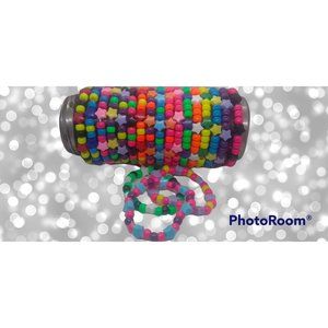 20 Single Kandi  Bracelets-Sizes For Upper Arms- Neon Colors W/Star Pony Beds Ge